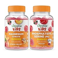 Lifeable Magnesium Citrate Kids + Phosphatidylserine (PS) Kids, Gummies Bundle - Great Tasting, Vitamin Supplement, Gluten Free, GMO Free, Chewable Gummy