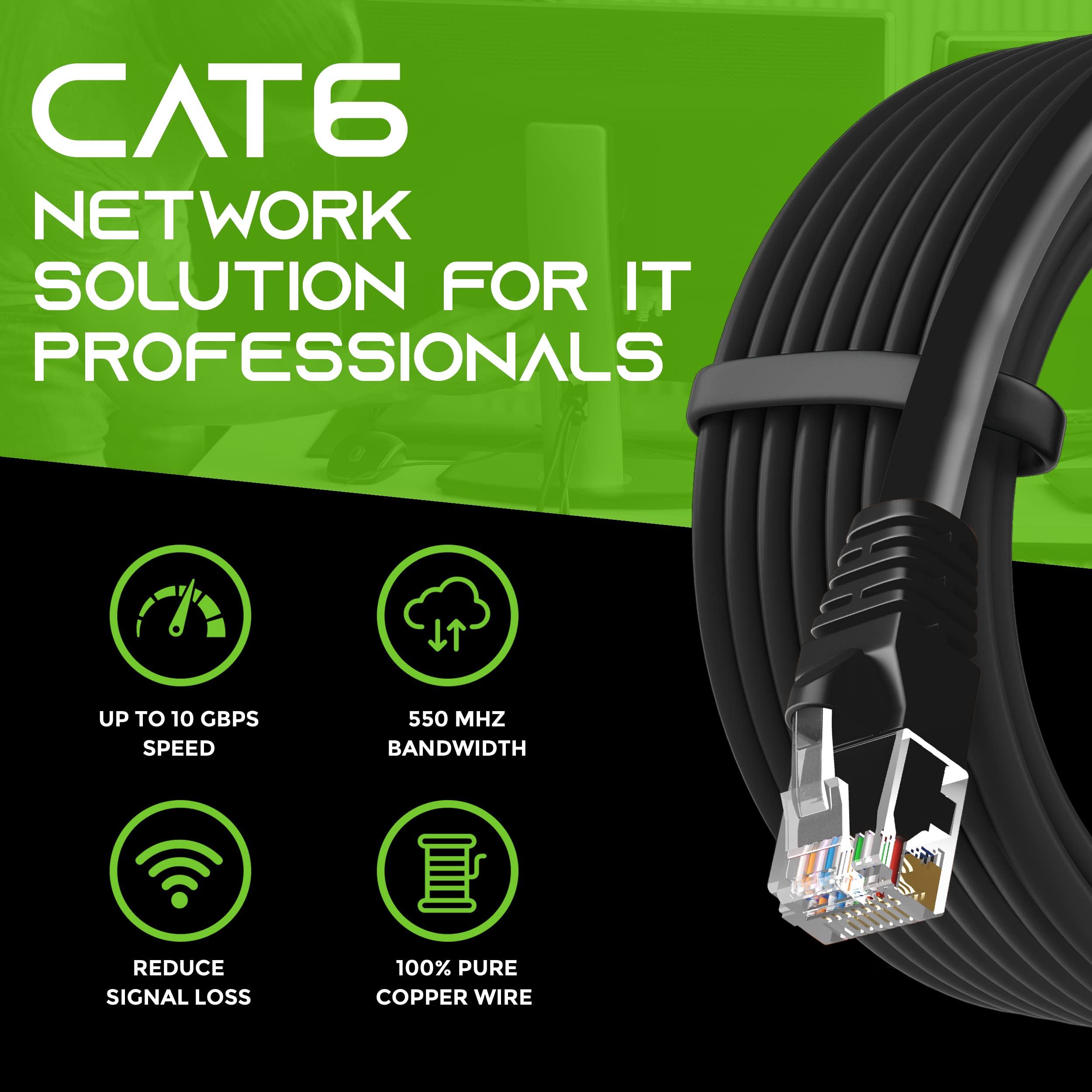 GearIT Cat 6 Ethernet Cable 6 ft (10-Pack) - Cat6 Patch Cable, Cat 6 Patch Cable, Cat6 Cable, Cat 6 Cable, Cat6 Ethernet Cable, Network Cable, Internet Cable - Black 6 Feet