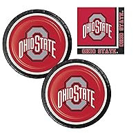 Ohio State Buckeyes Party Supplies - Bundle Includes Paper Plates and Napkins for 16 People, Red, Black, and White, Medium