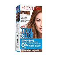Revlon Total Color Permanent Hair Color, Clean and Vegan, 100% Gray Coverage Hair Dye, 53 Medium Golden Brown
