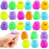 24 Pcs Chicken Puffers Light up Rubber Chick Duck Puffers Glow Chicken Duck Balls for Filling Easter Eggs Easter Party Egg Hunt Supplies, 6 Colors