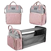 Diaper Bag Backpack, Baby Bags for Baby Girls, 2 in 1 Diaper Bag with Changing Station, Large Capacity Waterproof Travel Diaper Bag, Baby Bag for Mom, Pink Gray