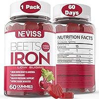 Iron Supplement Gummies, Iron Supplement for Women Men 12.5mg, Non-Constipating Gentle Iron without Side Effects, Beet Root, Vitamin C, B12, Folate for Iron Levels & Anemia, Energy Boost, Vegan,1 Pack