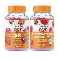 Zinc 25mg Kids + Phosphatidylserine (PS) Kids, Gummies Bundle - Great Tasting, Vitamin Supplement, Gluten Free, GMO Free, Chewable Gummy