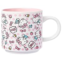Silver Buffalo Hello Kitty Polka Dot Food Scribble Single Stackable Ceramic Mug, 13 Ounces
