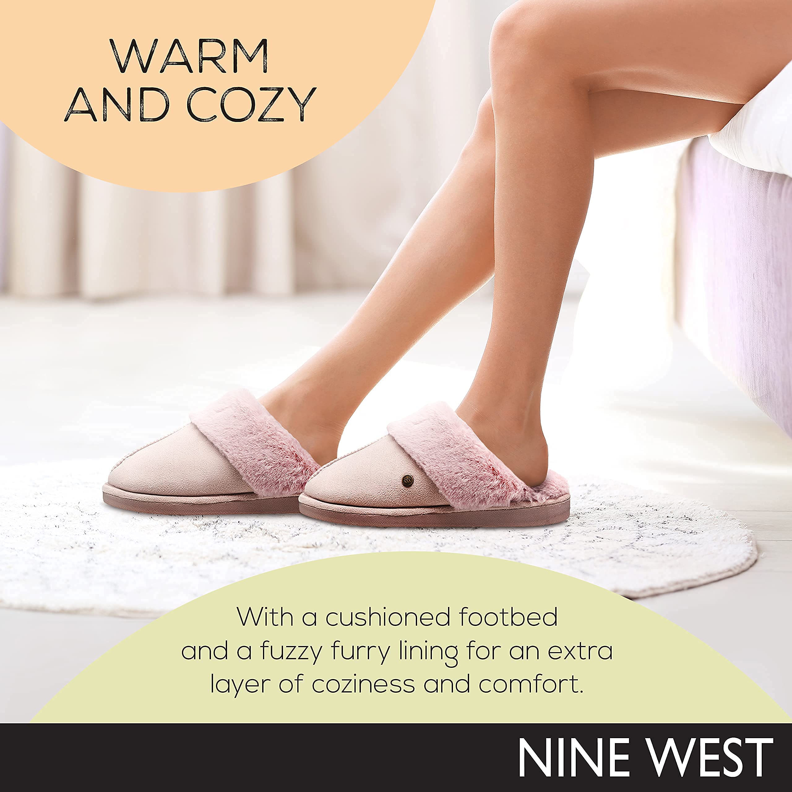 NINE WEST Scuff Slippers For Women, Extra Soft & Comfortable Winter House Shoes
