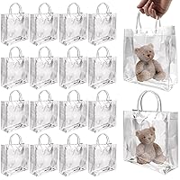 BadenBach 16 PCS Clear Plastic Gift Bags with Handle, Plastic Gift Wrap Tote Bag Clear Goodie Bags Gift Bags for Father's Day Boutique Wedding Birthday Baby Shower Party Favors(8.66