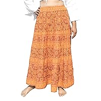 RaanPahMuang Long Elastic Waist Skirt Hmong Unique Thai HillTribe Artwork