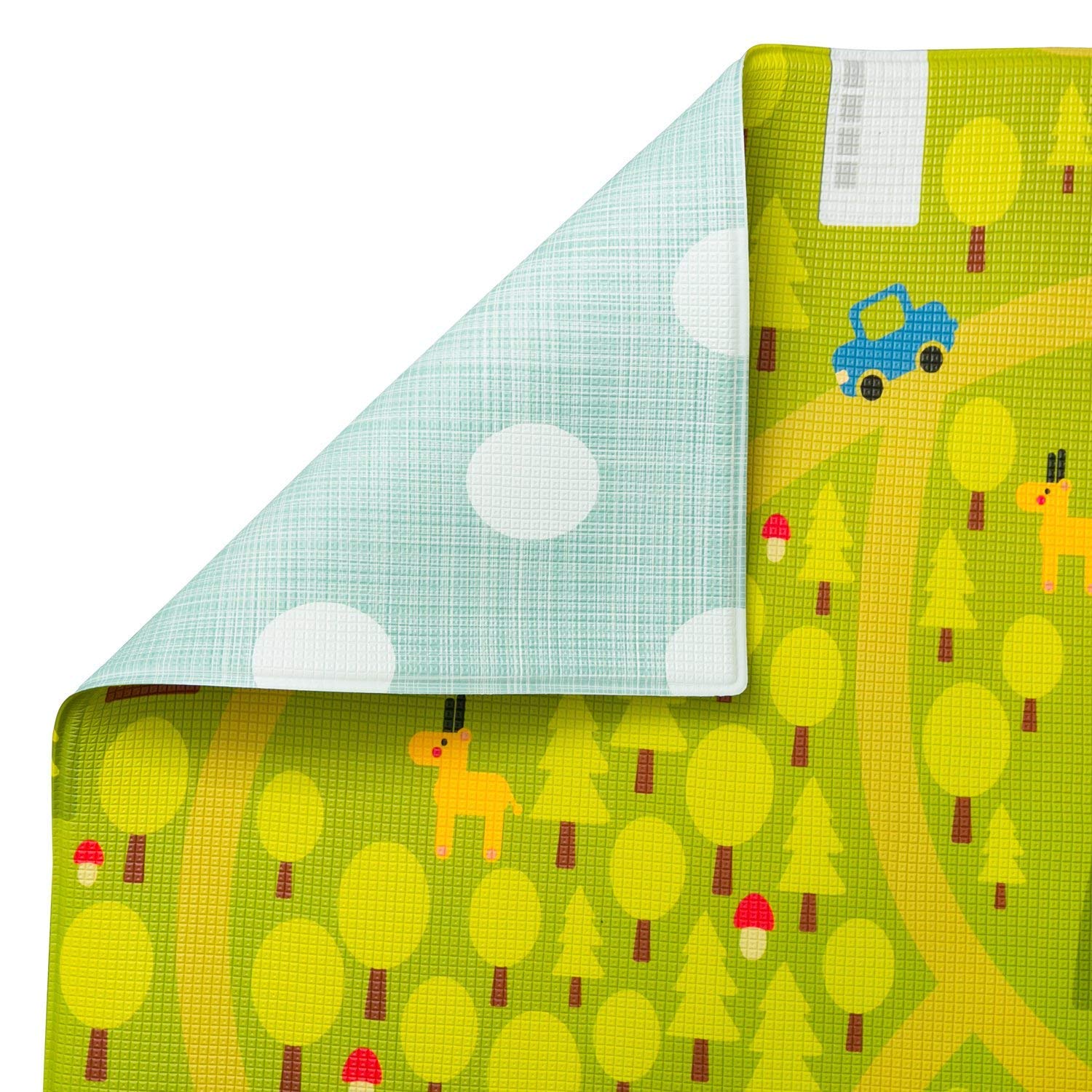 Baby Care Play Mat (Large, Playful - Country Town (Blue)) 82'' x 55'' Original One-Piece Reversible Rollable Waterproof Play Mat for Infants, Babies, Toddler, and Kids