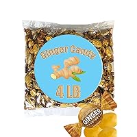 Ginger Candy - 4 LB - Unique Candy Made with Cane Sugar - Healthy Candy - Hard Ginger Candy for Nausea - Spicy Candy - Gluten Free Candy - Ginger Hard Candy Bulk, Anti Nausea Candy - Queen Jax