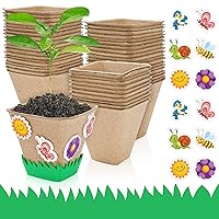 Whaline 30 Packs Square Garden Paper Craft Pot Kit with 210 PCS Adhesive Foam Stickers and 30 PCS Paper Mache Pots Flower Planting Growing Kit for Kids School Science and Garden Craft DIY Gift