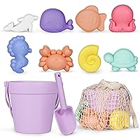 11Pcs Silicone Beach Toys,Modern Baby Beach Toys,Travel Friendly Beach Set,Eco Friendly Toy,Silicone Bucket, Shovel, 8 Sand Molds, Beach Bag,Silicone Sand Toys for Toddlers, Kids (Purple)