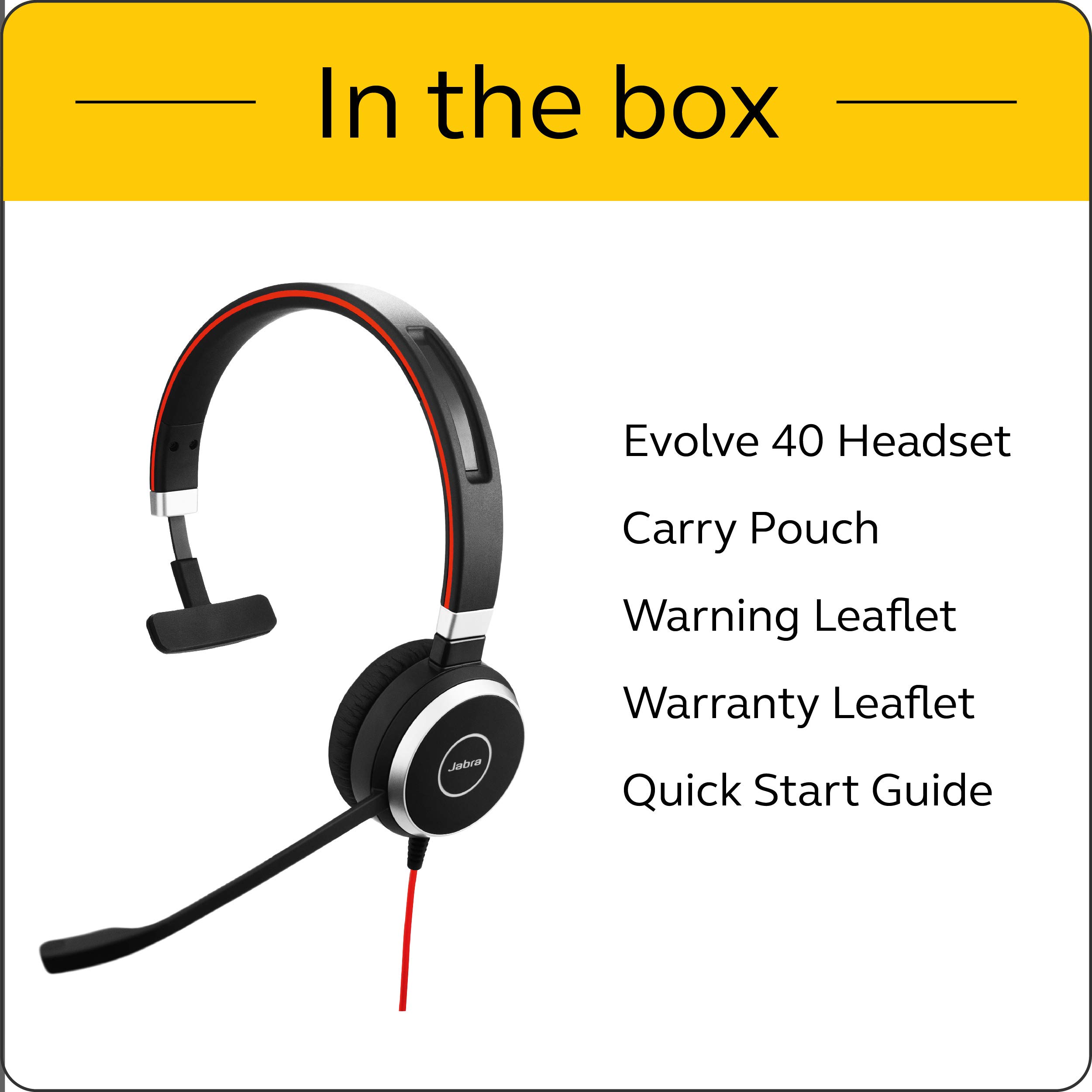 Jabra Evolve 40 MS Professional Wired Headset, Mono – Telephone Headset for Greater Productivity, Superior Sound for Calls and Music, 3.5mm Jack/USB Connection, All-Day Comfort Design, MS Optimized