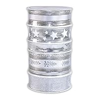 CHRISTMAS silver Set - Five Different designs, 5 x 3 m Gift Bands For Wrapping And Decorating, different Widths, Fabric Bands For Personalised Wedding And Christmas Presents, Baby Showers