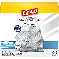 Glad Trash Bags, ForceFlexPlus XL X-Large Kitchen Drawstring Garbage Bags - 20 Gallon Grey Trash Bag, Fresh Clean with Febreze Freshness 80 Count (Package May Vary)