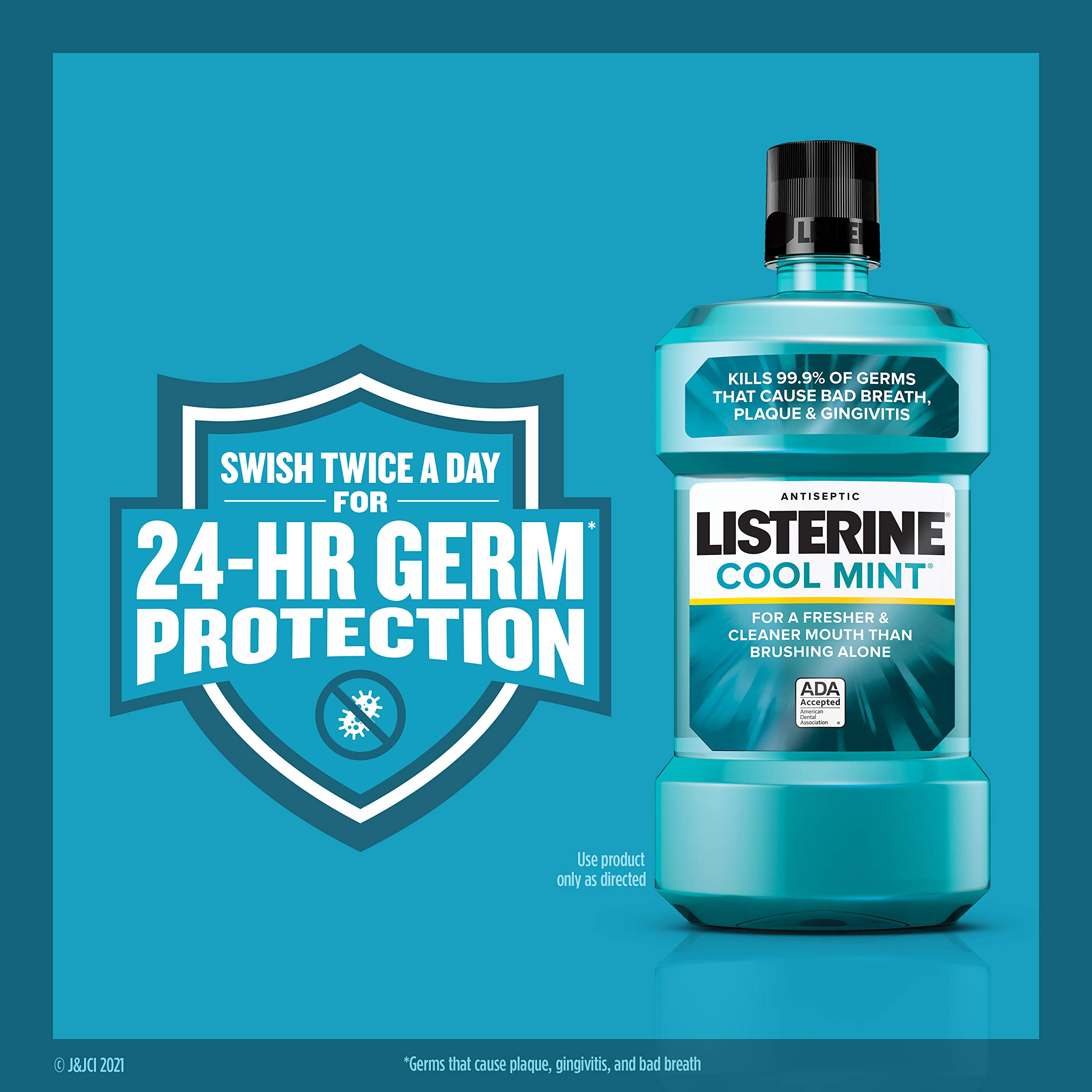 Listerine Cool Mint Antiseptic Mouthwash for Bad Breath, Plaque and Gingivitis, 250 ml