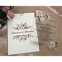 Pink Floral Printed Pocket Envelope,Acrylic Wedding Invitation,Acrylic Invite,Free Design Acrylic Invitation,Acrylic Anniversary Invitations,Acrylic Invite,10sets
