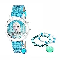 Accutime Disney Frozen Elsa Blue Digital Kids Watch for Toddler Girl with Charm Bracelet (Model: FZN45004AZ)