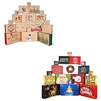 Giiffu 36 Christmas Gift Boxes with Lids, 24 Designs and 4 Sizes with Gift Tag Stickers