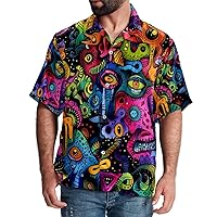 Hawaiian Shirt for Men Casual Button Down, Quick Dry Holiday Beach Short Sleeve Shirts Quirky Artistic Eyes,S
