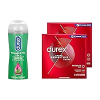 Massage & Play 2 in 1 Lubricant Soothing Touch, 6.76 oz with Condoms, Durex Extra Sensitive & Extra Lubricated Condoms, 24 Count (Pack of 2)
