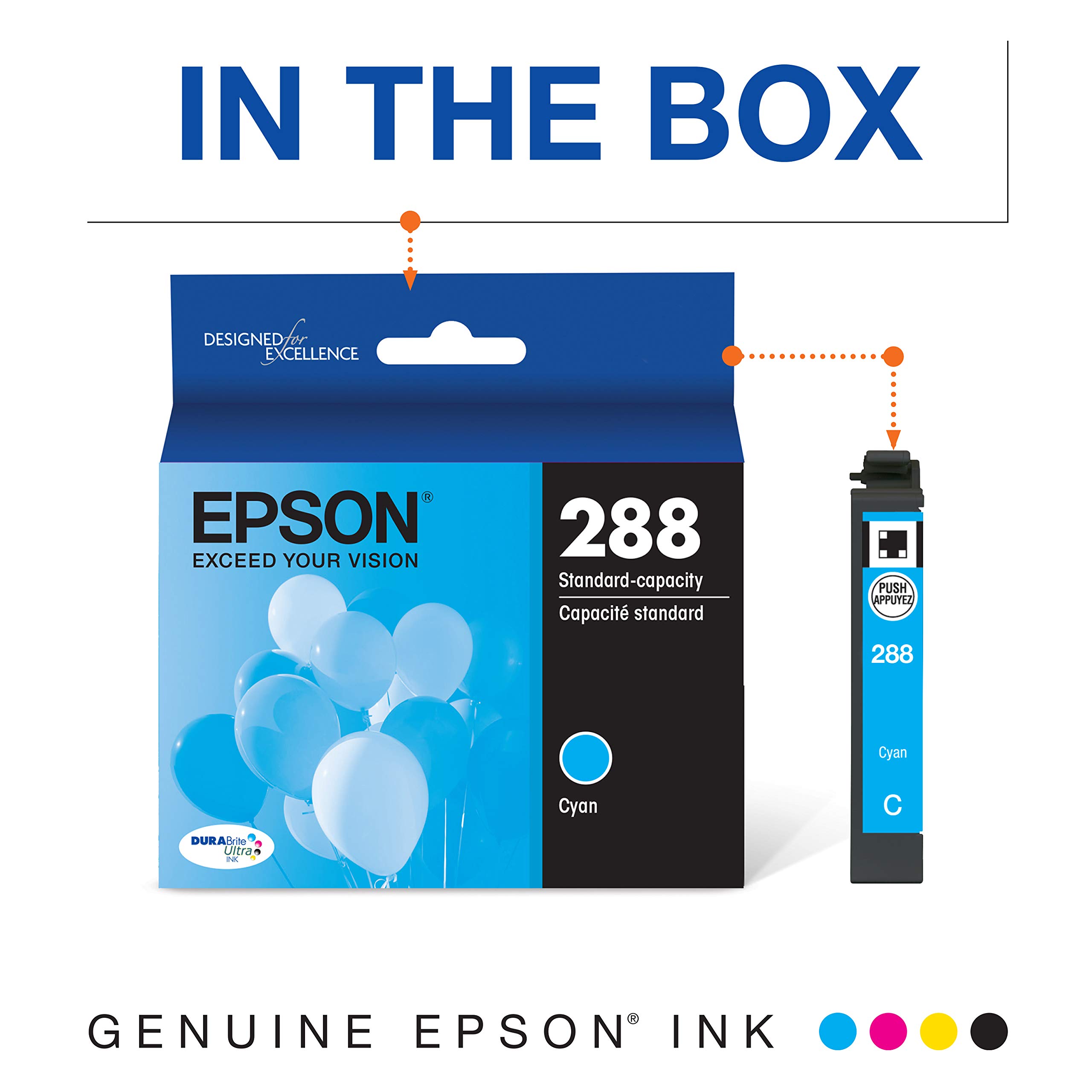 EPSON T288 DURABrite Ultra Ink Standard Capacity Cyan Cartridge (T288220-S) for select Epson Expression Printers, 1 Count (Pack of 1)