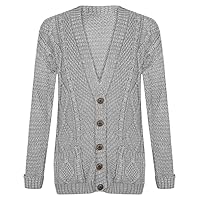 Womens Knitted Long Sleeve Chunky Aran Cable Cardigan