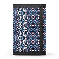 Geometric Folklore Ornament Trifold Wallet for Men Women Portable Slim Purse Zip Closure Pocket Wallet