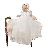 Shanna Christening Gown for Girls | Shantung top, w/Nylon Tulle Skirt. Made in USA