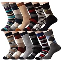 Men's Cotton Fun Colorful Striped Casual Dress Socks, Funky Designed Fancy Socks - 8/12 Pairs, Size 9-12