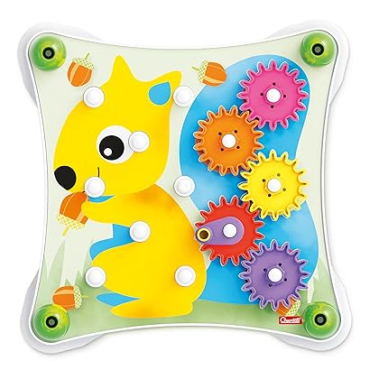 Quercetti Peggy Gears Toy for Toddlers - 7 Large Gears and Crank, Includes 2-Sided Illustrated Cards, for kids ages 2 - 4 years