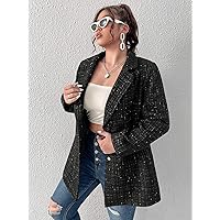 OVEXA Women's Large Size Fashion Casual Winte Plus Plaid Pattern Tweed Overcoat Leisure Comfortable Fashion Special Novelty (Color : Black, Size : 3X-Large)