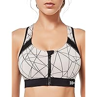 Yvette Women Racerback Sports Bras for High Impact Workout Fitness Front Zip Closure Wirless, Plus Size