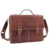 DR361 Men's Leather Cross Body Flap Over Briefcase Brown