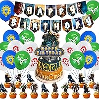 50 Pcs Warcraft Themed Birthday Party Supplies,Video Game Party Decoration Set Includes Birthday Banner, Cake＆Cupcake Toppers,Balloons, Suitable for Boys Game Fan Themed Birthday