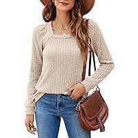 SimpleFun Women's Fall Sweaters Lightweight Square Neck Pullover Casual Long Sleeve Tunic Tops