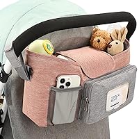 Accmor Universal Stroller Organizer with Insulated Cup Holder, Stroller Caddy Bag Accessories, Stroller Cup Holder Organizer for Uppababy Baby Jogger Britax Stroller, Pink