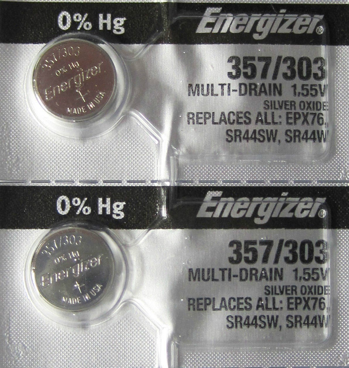 Energizer Battery 357/303 Multi Drain Silver Oxide 1.55V ((2pcs per Pack)