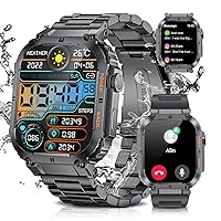 Military Smart Watch for Men(Answer/Make Calls),1.96'' HD Touchscreen,5ATM Waterproof Tactical Smartwatch with Heart Rate Monitor/Blood Pressure/Blood Oxygen,400mAh Fitness Watch for Android/iOS Black