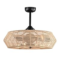 Warehouse of Tiffany Akasha 28 Inch Rattan Rope Fandelier 6 Light with Remote (Color Optional), Beige, Large (CF00500)