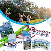 WOWMAZING Giant Bubble Wands Kit & Bubble Refills: Includes Wand, 7 Big Bubble Concentrate Pouches and Tips & Trick Booklet | Outdoor Toy for Kids, Boys, Girls | Bubbles Made in The USA