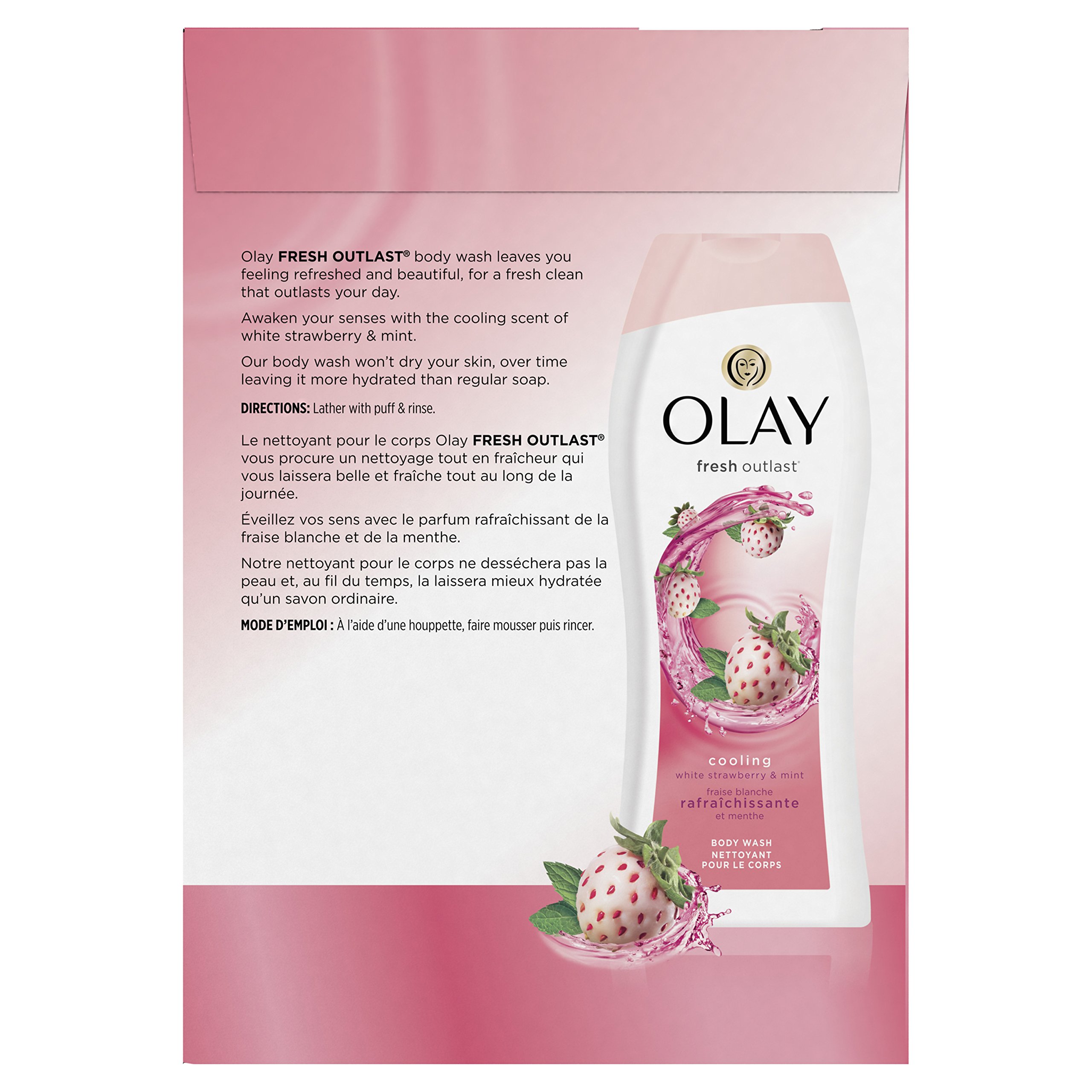 Olay Fresh Outlast Cooling White Strawberry & Mint Body Wash, 16 Fl Oz Twin Pack