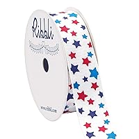 Ribbli Grosgrain Stars Patriotic Craft Ribbon,7/8-Inch x 10-Yard,White/Navy/Blue/Red,Use for Memorial Day, Veterans Day, 4th of July, President's Day, USA Decorations