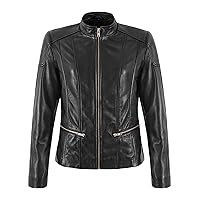 Women's Casual Biker Black Leather Jacket Slim Fit Retro Classic Fashion Jacket 9888