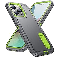 Case Built-in Stand for iPhone 14 Pro Max,Heavy Duty Drop Protection Full Body Rugged Shockproof Protective Tough Durable (Grey/Green)