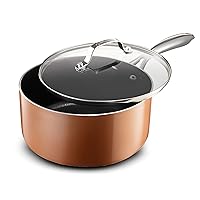 Gotham Steel Copper Cast 2.5 Quart Saucepan with Ultra Nonstick & Durable Mineral Derived & Diamond Reinforced Surface, Stay Cool Handles & Tempered Glass Lid, Oven & Dishwasher Safe, 100% PFOA Free