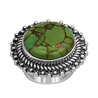 Bohemian Green Copper Turquoise 28 Ctw Gemstone 925 Sterling Silver Gypsy Ring