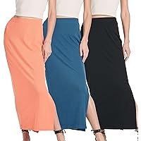 Real Essentials 3 Pack: Women's Ribbed High Waisted Maxi Skirt with Side Slit - Casual Long Pencil Skirt