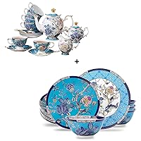 ACMLIFE Tea Set with Dinnerware Set for Adults, 33-Piece Bone China Sets, Coffee Tea Set for 6 or 4 Vintage English Tea Sets for Adult with Teapot, Gifts for Women