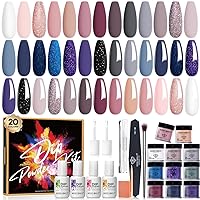 32 Pcs Dip Powder Nail Kit Starter, 20 Colors Nude Glitter Acrylic Dipping Powder System Essential Liquid Set with Base&Top Coat Activator Brush Saver French Nail Art Manicure DIY Salon Kit